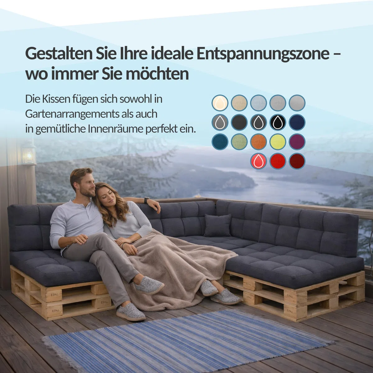 POKAR Palettenkissen Palletenauflagen Palettenpolster Palettensofa Palettenmöbel 2er Set: 1x Sitzkissen 120x80 + 1x Rückenlehne 120x40, Grün