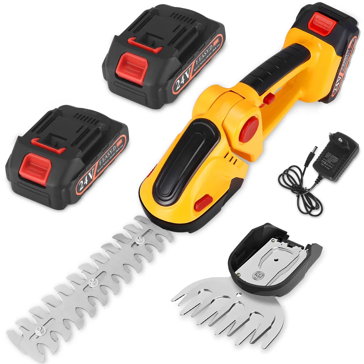 Kabellose Heckenschere, Akku-Gartenschere für den Rasenkante, 2-in-1, kleine Heckenschere mit Lithium-Ionen-Akku und Ladegerät für Strauch, Garten, Gras, Rasen und Beschneiden