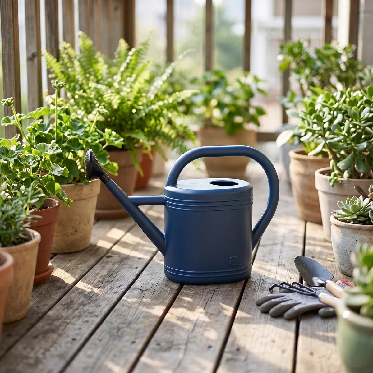 Feindosiert Kunststoffgießkanne, Grün, 8L | leicht, Gießkanne mit Brausekopf, stabil, Gießkanne mit Sprühkopf, für Garten, Balkon