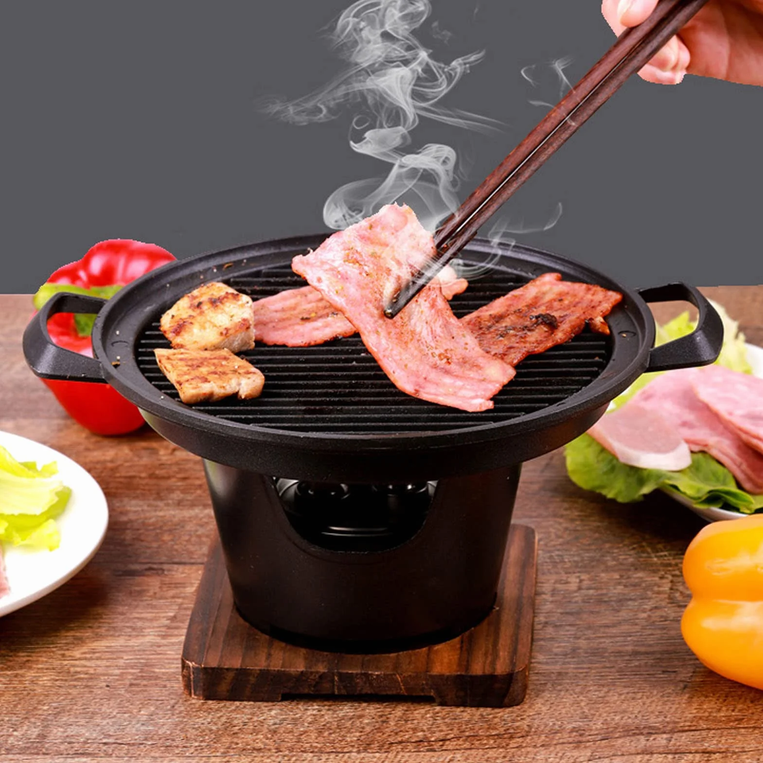 Mini BBQ Grill, Tragbarer Tischgrill Rauchfreier Japanischer Tischgrill Kleiner Grilltopf Koreanischer Familiengrill mit Antihaft-Kochflächen für Outdoor Camping BBQ