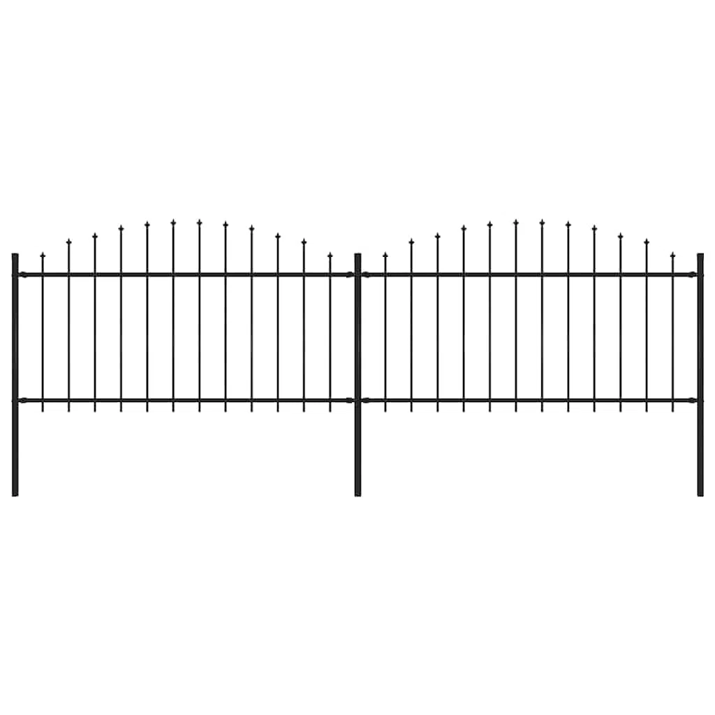 Gartenzaun mit Speerspitze Stahl 359 x 150 cm Schwarz, 2 Zaunelemente mit Pfosten, stabile Doppelstabmatte, Sichtschutz und Absperrung für Grundstück, Terrasse und Vorgarten
