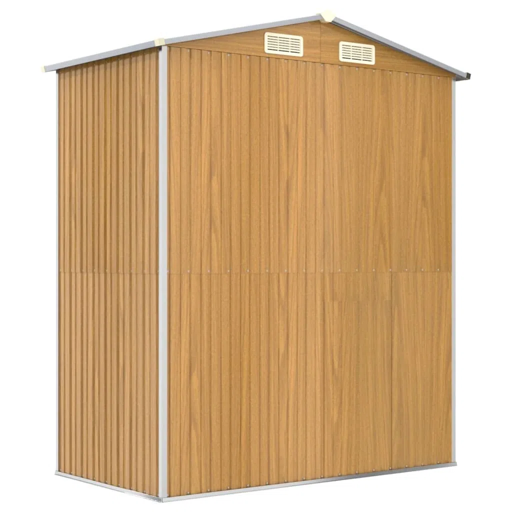 Gartenhaus hellbraun 192 x 108 x 223 cm aus verzinktem Stahl zur Aufbewahrung im Außenbereich mit Schiebetor und Lufteinlass