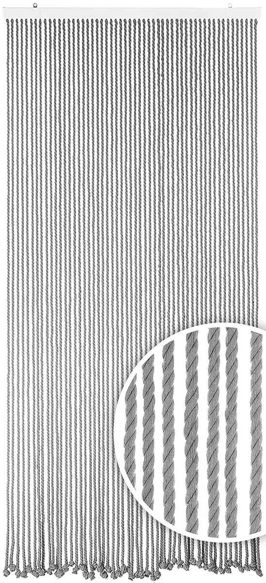 Kobolo Seilvorhang Grey, 90x195/200 cm, 54 Stränge, Grauer Türvorhang aus Baumwollseil, dekorativer Fliegenvorhang, Raumteiler oder Türdeko für den Innenbereich