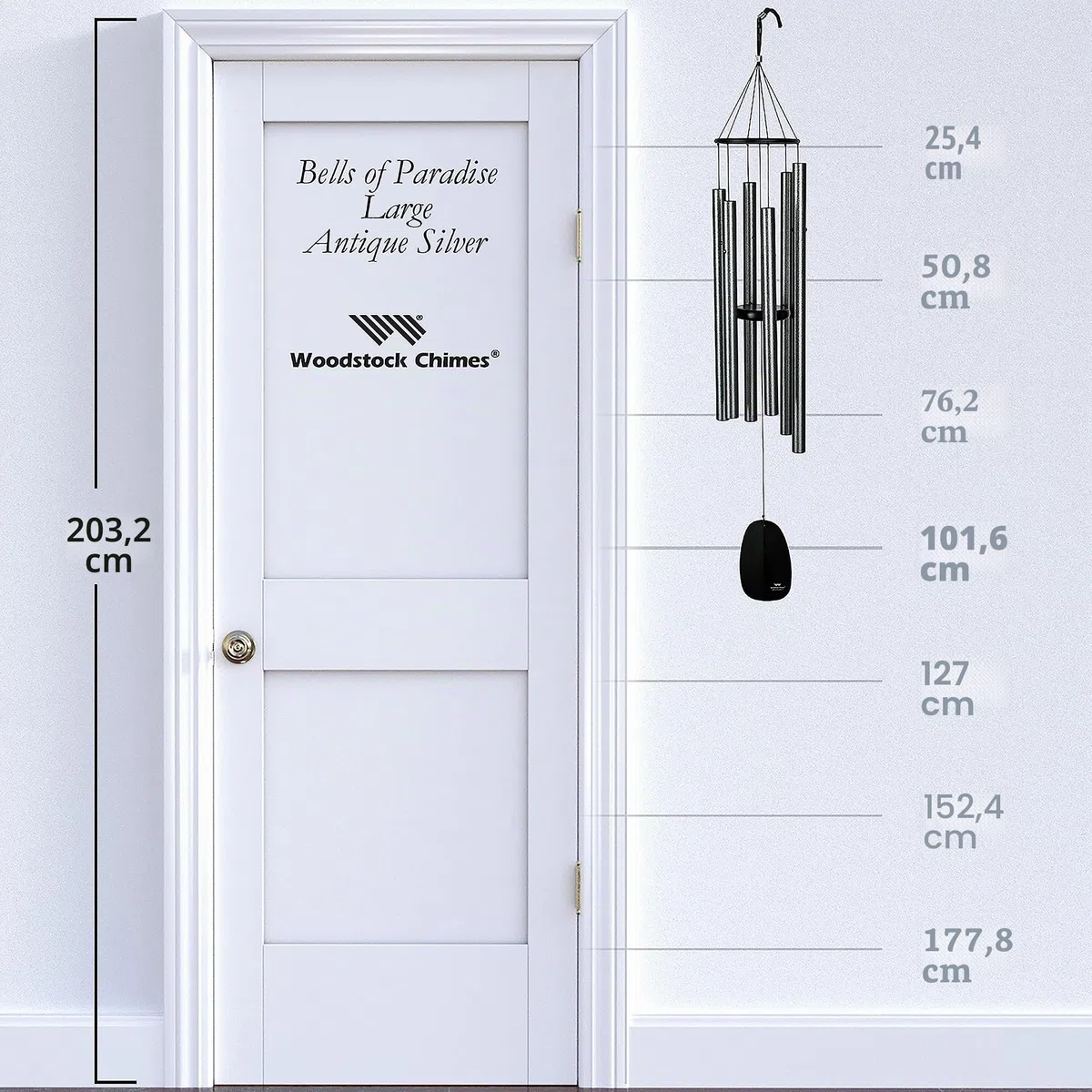 Woodstock Chimes Signature Collection, Bells of Paradies, Antik-Silber, 111,8 cm, Dekor-Designs, Windspiel für Outdoor, Terrasse, Haus oder Gartendekoration (BPLAS)