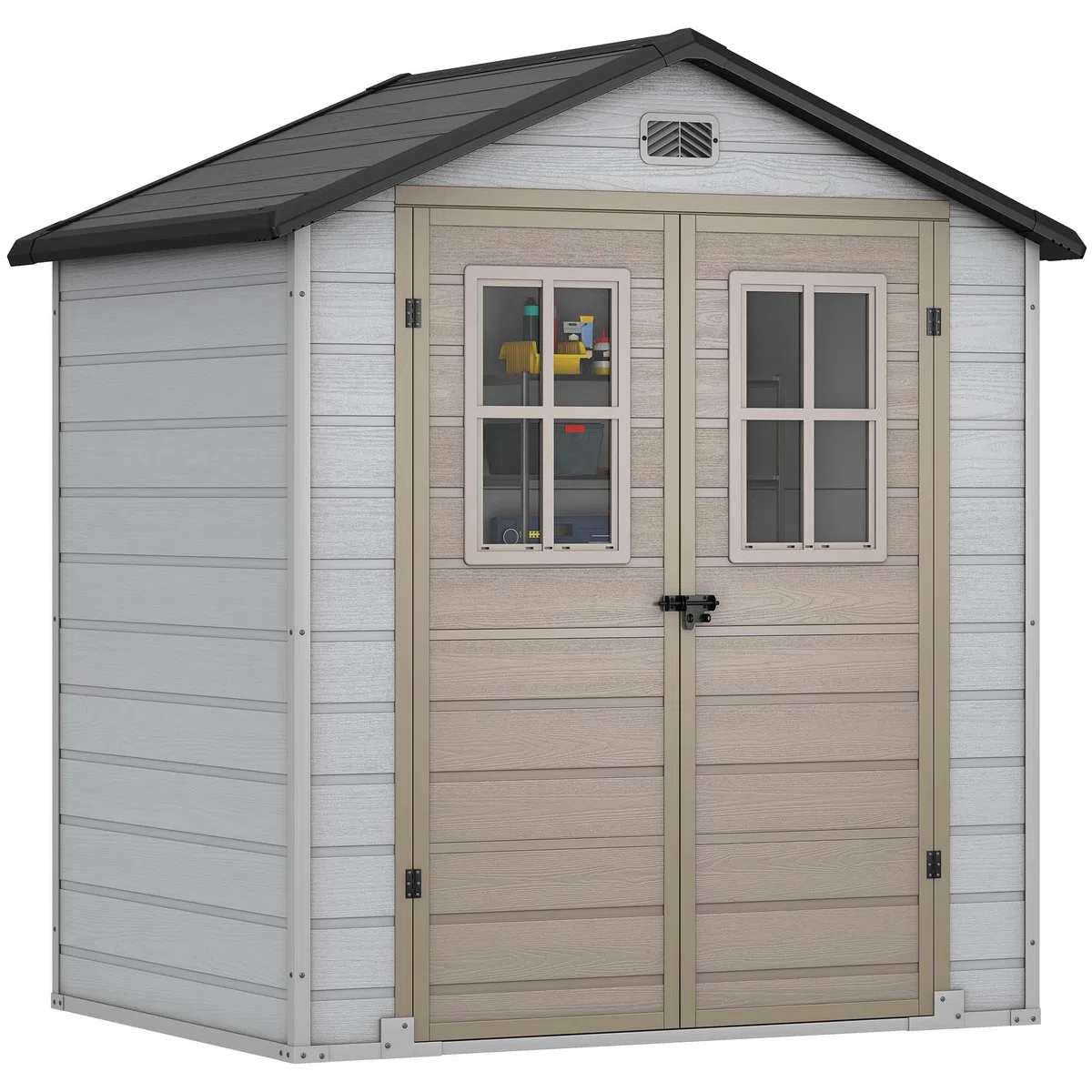 YITAHOME Klein Gartenhaus Kunststoff 183x135x208,Fahrradgarage,Greige Grau | Gerätehaus mit Boden|abschliessbar|UV-bestaendig|Wetterfest|Schrägdach|Garten Werkzeug Aufbewahrung|Gartenmöbel Unterstand