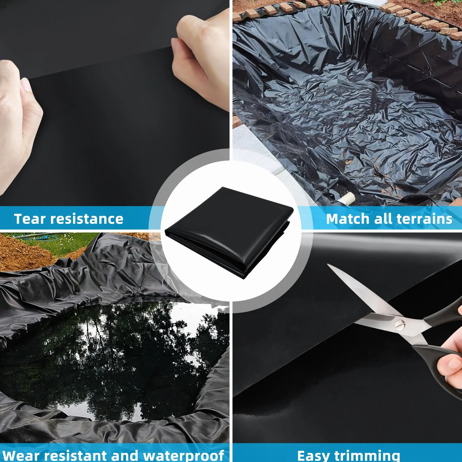 Premium PVC Teichfolie 6M X 8M, Schwarz HDPE Teichfolien Schwerlast, Dichtungsfolie Teichmembran Schwimmteich Folie Gartenteich Teichplane für Fischteiche, Brunnen, Wassergarten, Wasserfall