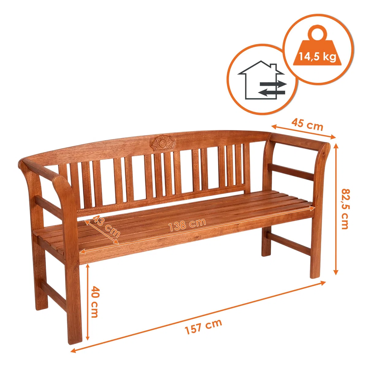 Spetebo Eukalyptus Gartenbank 3-Sitzer 157 x 82 cm | FSC Massivholz Bank für 3 Personen für Terrasse Balkon Garten, Hartholz Sitzbank geölt
