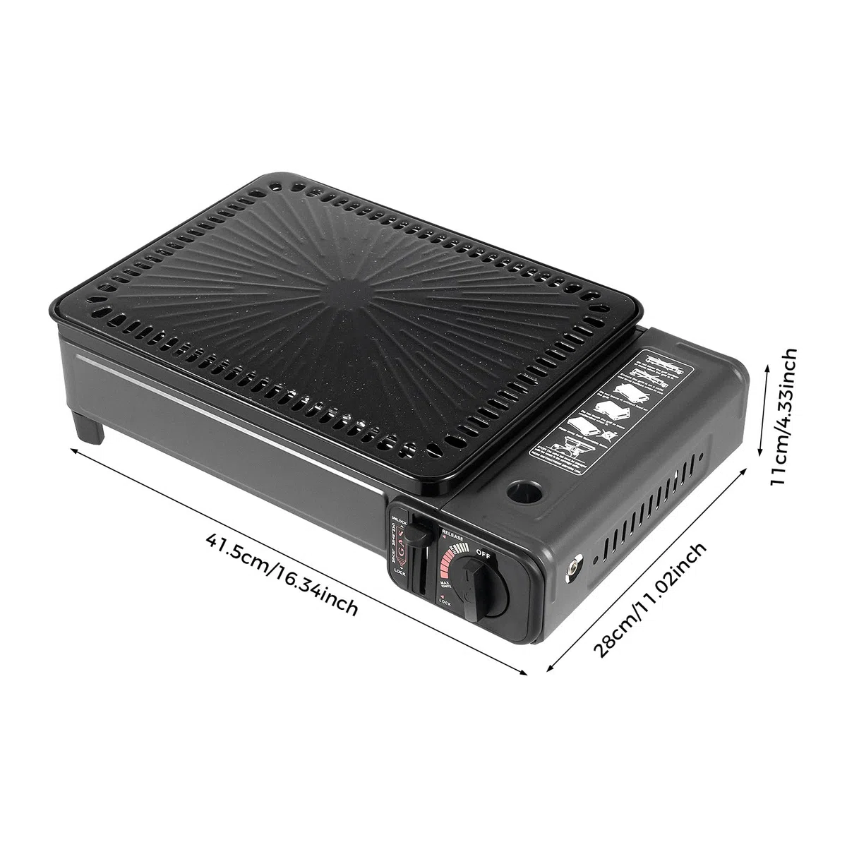 Camping Gasgrill, 2-in-1 Tragbarer Tischgrill mit Tragetasche, Abnehmbarer Grillplatte, Gaskocher für Kartuschen, Campingkocher für Outdoor BBQ, Terrasse und Reisen