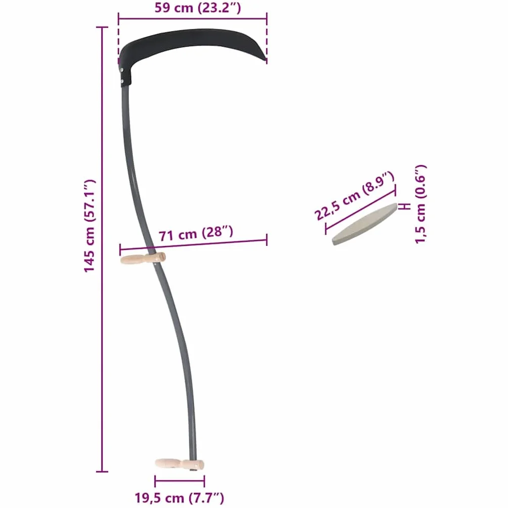 Mangloder Sense mit Schleifstein, Stahlblatt 59 cm, Holzgriffe, 145 cm Stiellänge, für Rasenpflege, Gartenarbeit, Unkrautschneider, Rasentrimmer, Freischneider, Kantenschneider, Wiese und Hof