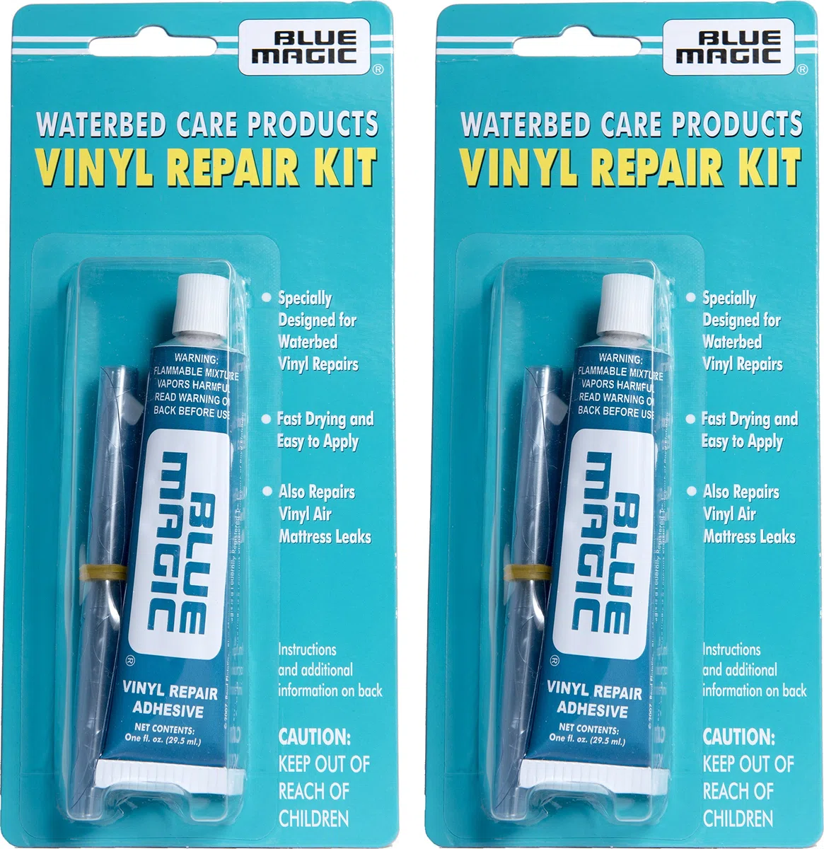 Blue Magic Wasserbett-/Luftmatratzen-Vinyl-Reparatur-Set: schnell trocknender Kleber und Flicken, 2 Stück
