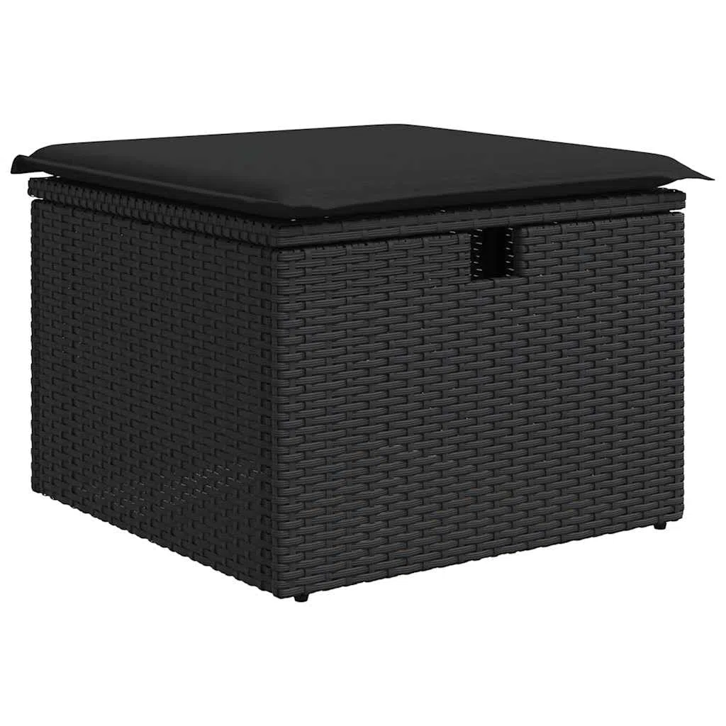 11-TLG Garten-Sofagarnitur Schwarz mit Kissen Poly Rattan, wetterfestes Lounge Möbel Set für Terrasse Balkon und Wintergarten, inklusive Tisch, Stuhl, Regal, Stauraum