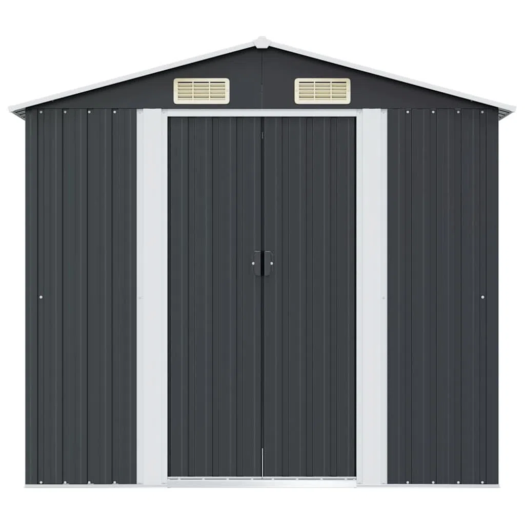 Gartenhaus aus Metall, Anthrazit, 204 x 132 x 186 cm, Gartenschuppen aus Stahl mit Doppelschiebetür, 4 Lüftungsöffnungen, Bodenrahmen, korrosionsbeständig und wetterfest