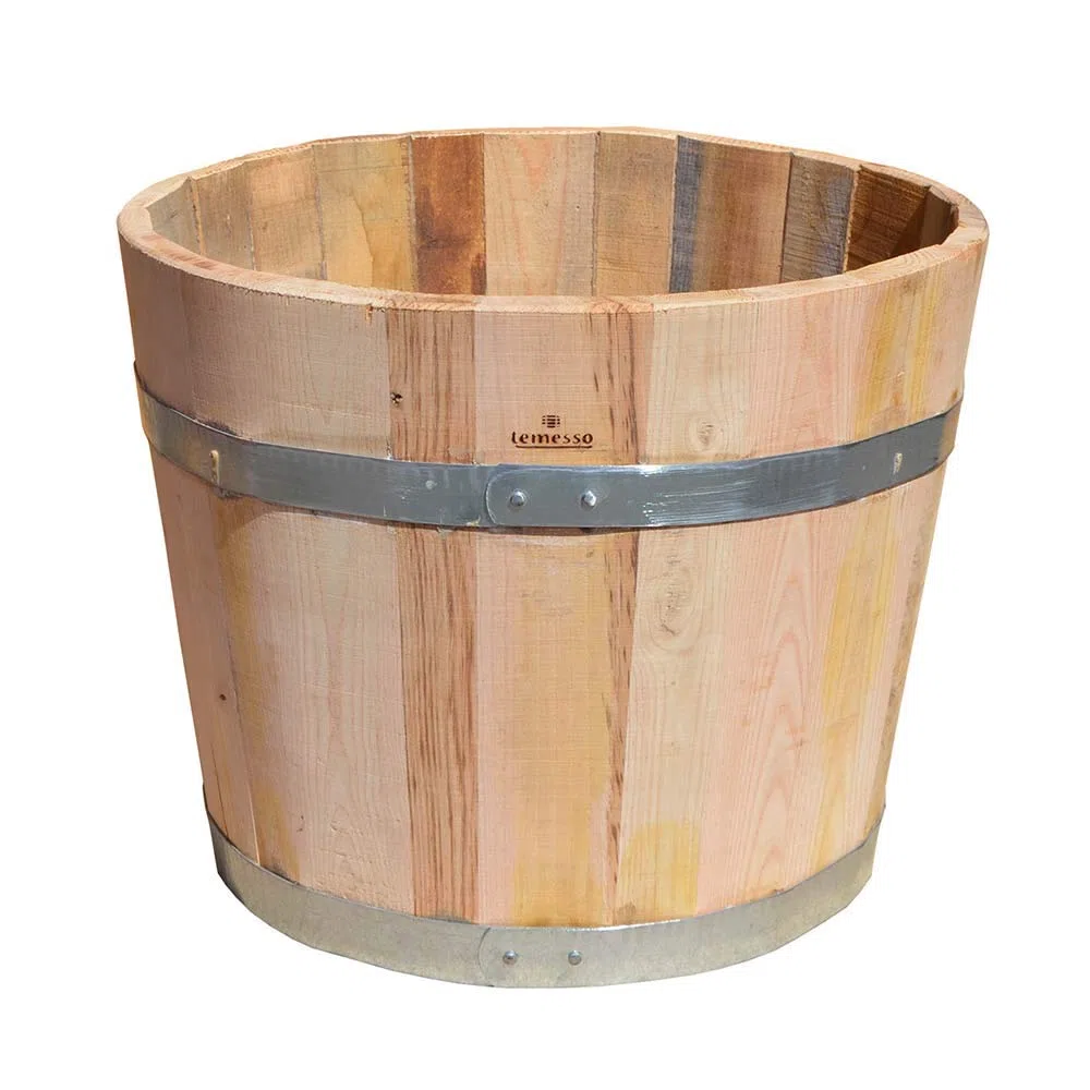 Temesso Blumentopf, Blumenkübel aus Kastanien-Holz - Fass, Holzfass Fass als Pflanzkübel - Bottich, Holzkübel (D40 H35 cm)