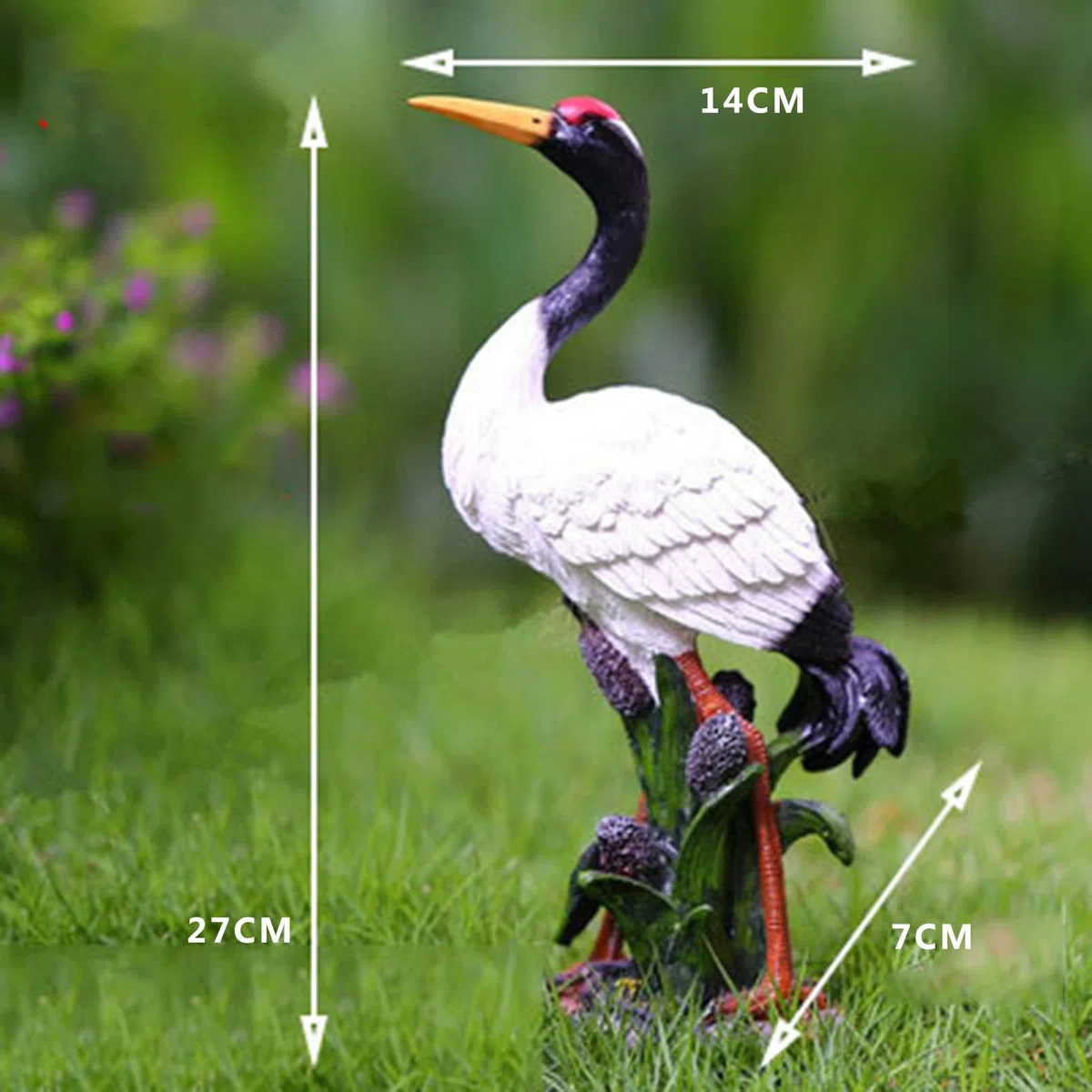 MFFIRE Garten Figur Simulierter Kranich mit Roter Krone Kunstharz Handwerk Sammler Seltene Tierfiguren Deko für Draußen Garten Miniaturen Skulpturen & Statuen,H27cm