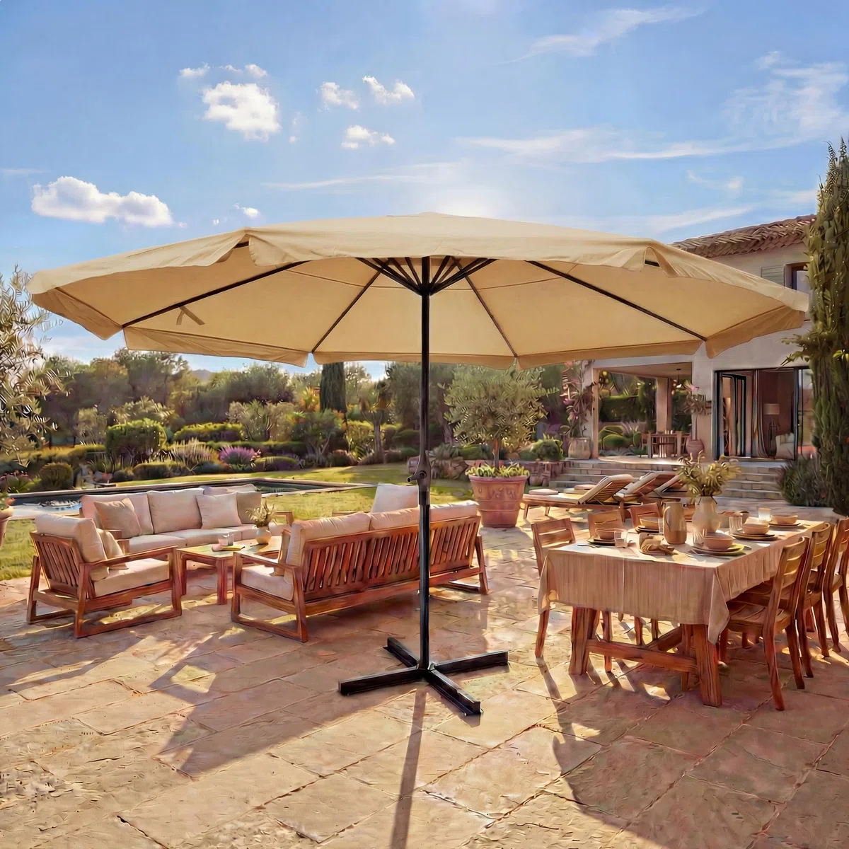 Sonnenschirm Meran Pro, Gastronomie Marktschirm mit Volant Ø 5m Polyester/Alu 28kg ohne Ständer