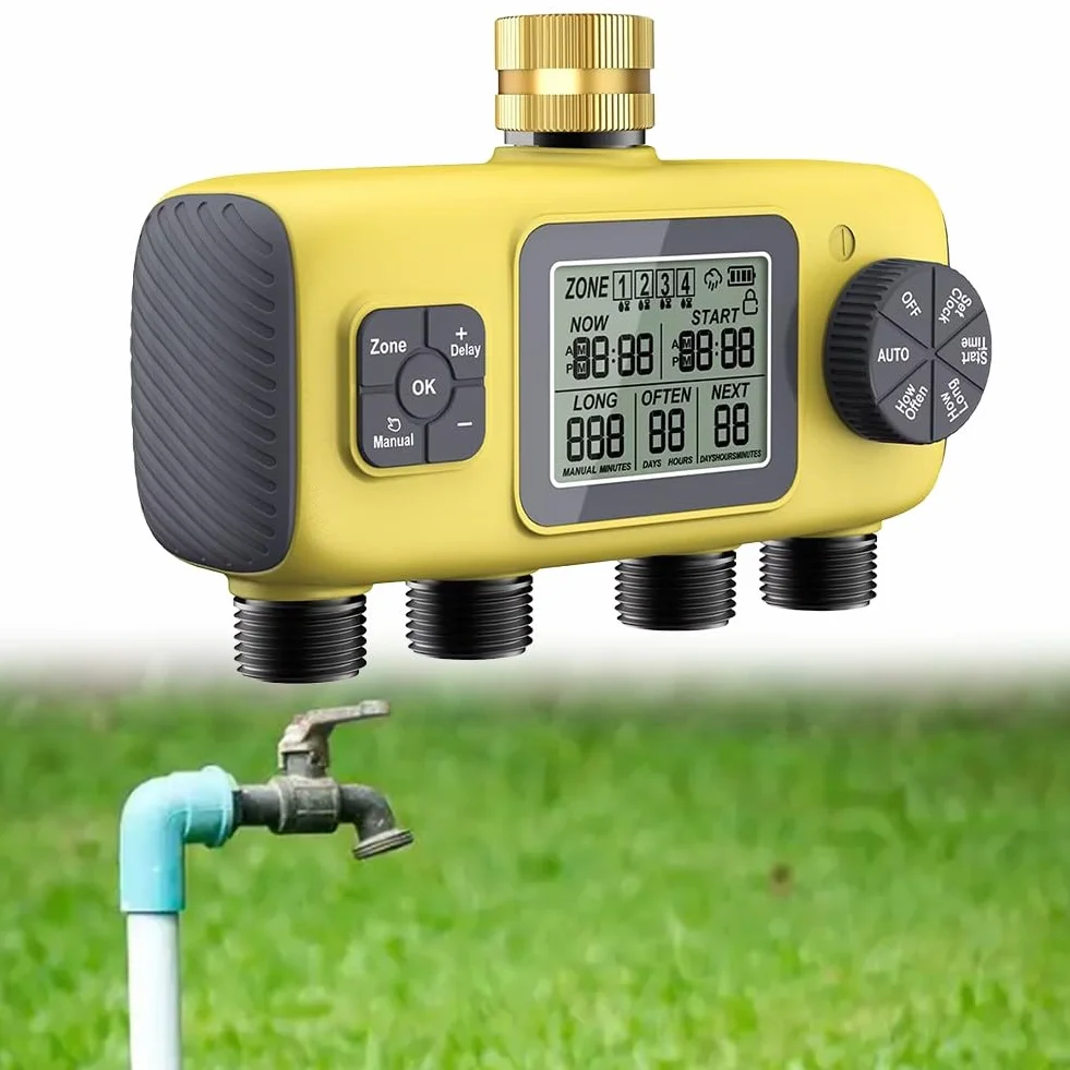 Automatischer 4-Wege-Gartenbewässerungs-Timer, für BSP 1,9 cm Gewindebewässerungsregler mit LCD-Display, Pflanzenpflege im Freien