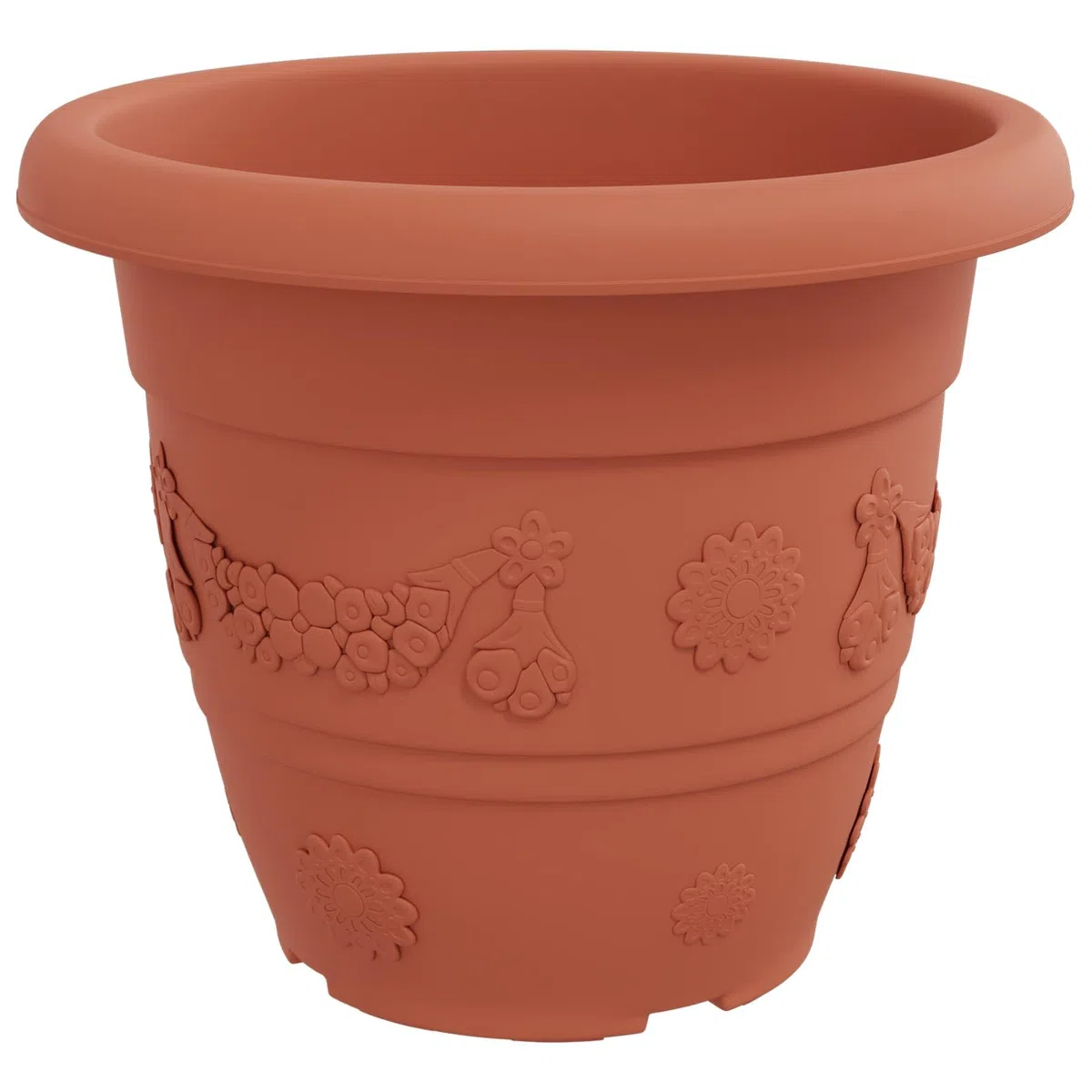 24er Set Blumentöpfe Ø 39 cm Ziegelrot, Moderne Pflanzkübel aus Kunststoff für Außen und Innen, Große Runde Pflanzgefäße mit Drainage für Garten Terrasse Balkon, 39x32 cm