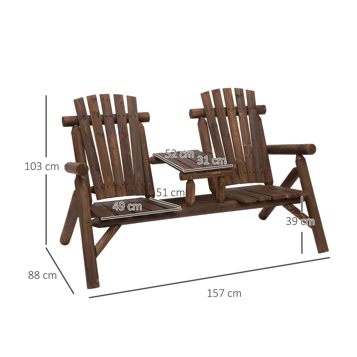 Outsunny Gartenbank mit Tisch Gartenmöbel 2 Stühle Braun 157 x 88 x 103 cm | Sitzbank, Massivholz
