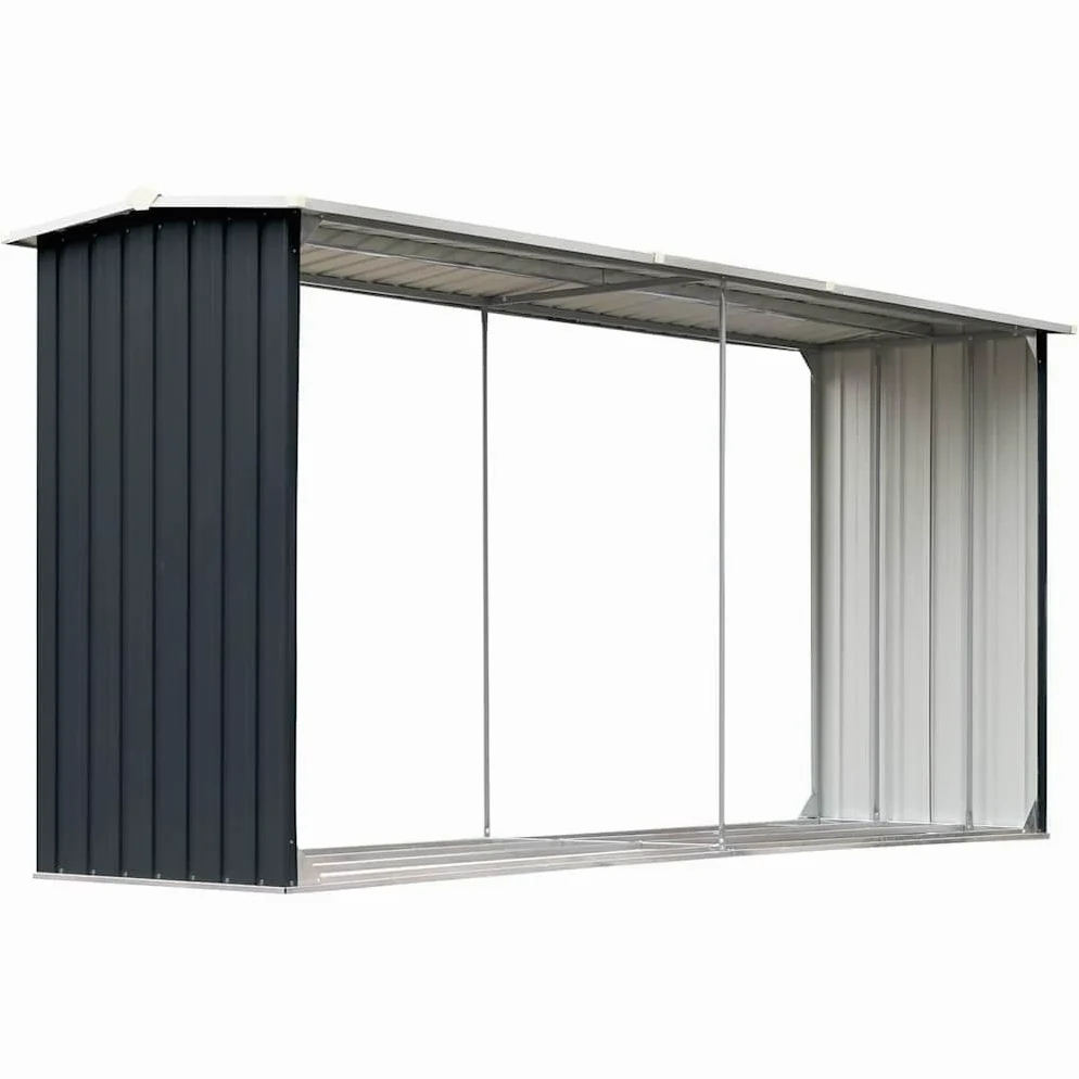 vidaXL Brennholzlager Kaminholzunterstand Brennholzregal Brennholzunterstand Kaminholzständer Holzlager Verzinkter Stahl 330x92x153cm Anthrazit