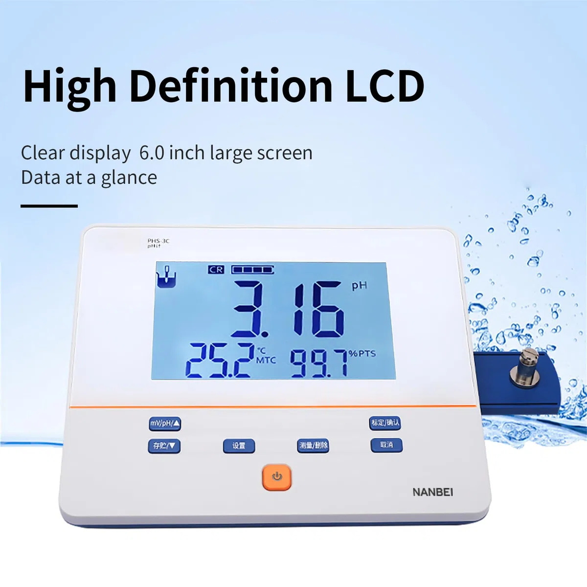 PH200E Digitales PH-Messgerät für Laborbank, hochauflösendes LCD-Display, 6 Zoll (15,2 cm), Multi-Lesefunktion ermöglicht automatisches Lesen und kontinuierliches Lesen