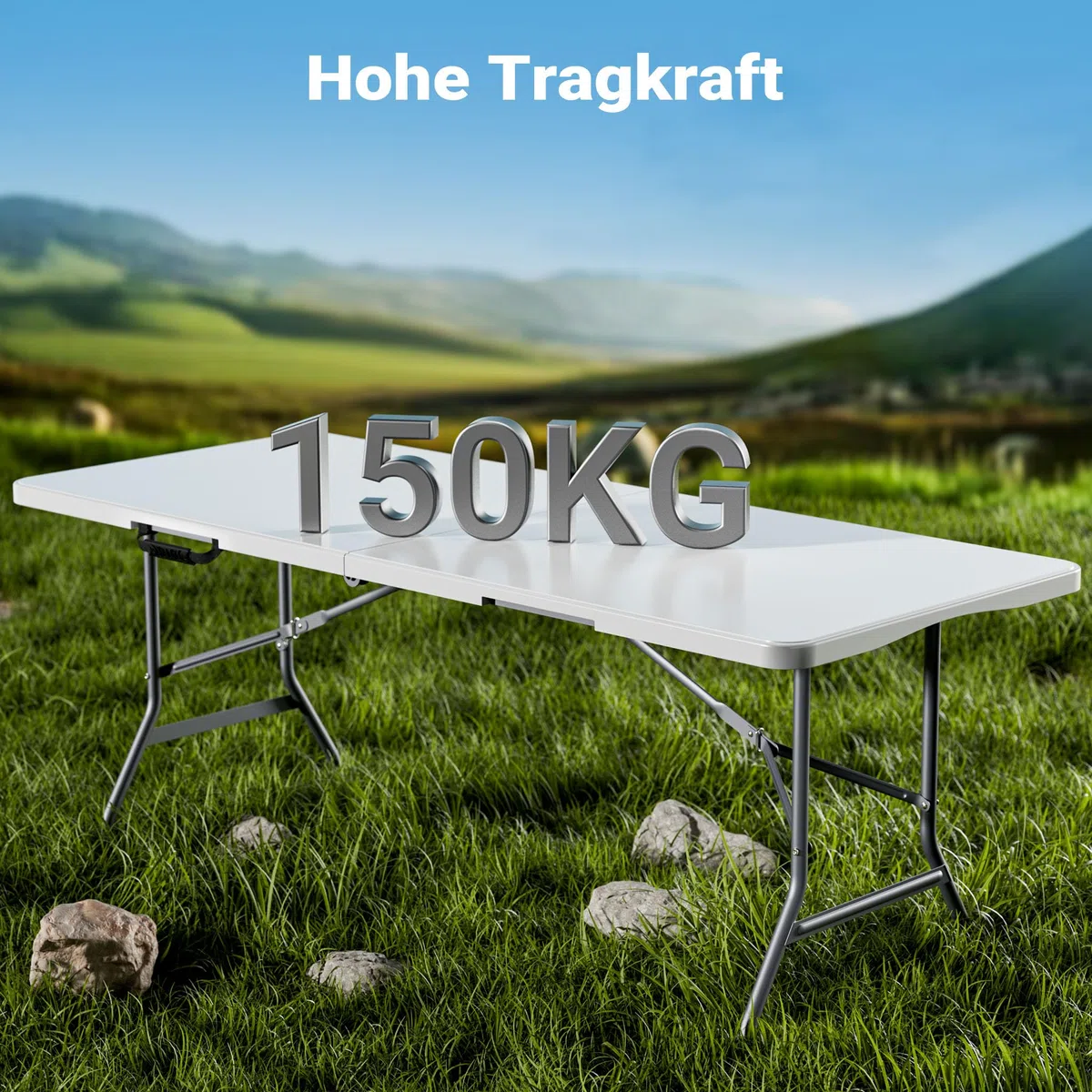 Wiltec Campingtisch klappbar 180x75x74 cm Klapptisch mit Tragegriff Partytisch Biertisch Gartentisch Buffettisch Bierzeltgarnitur Camping Tisch faltbar