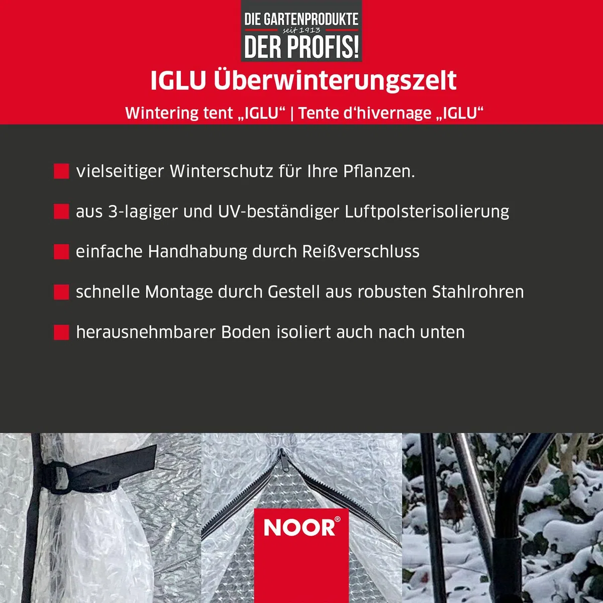 NOOR Überwinterungszelt IGLU - Foliengewächshaus Größe XL 180x180x220 cm | frostsicheres Winterschutzzelt für Palmen, Kübel- & Balkonpflanzen - UV-beständige 3-lagige Luftpolsterfolie mit 28 mm Noppen