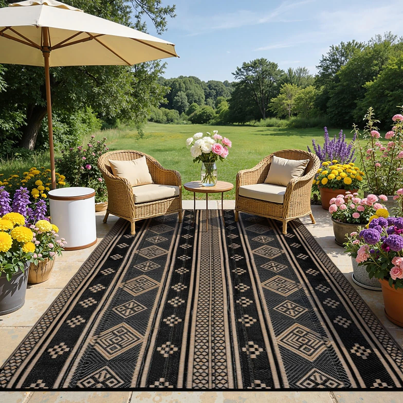 SHACOS Outdoor Teppich Wetterfest 180x270 cm, Kunststoffteppich Picknickdecke Wendbar UV-bestandig Patio Rug Camping Outdoor Teppich für Terrasse Balkon Garten Deck