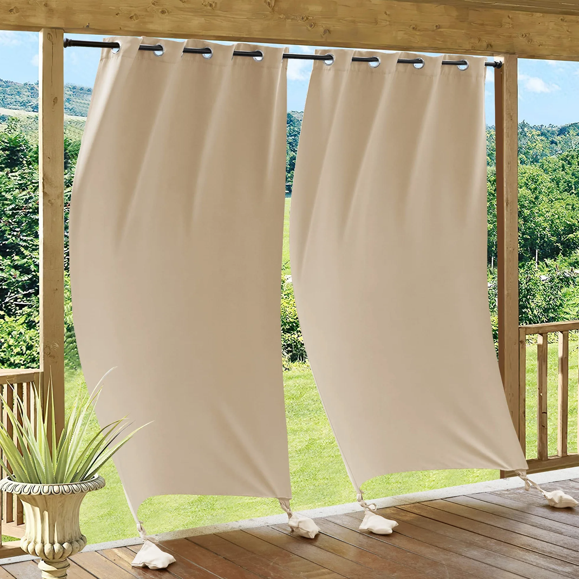 PONY DANCE Outdoorvorhänge mit Ösen und Gewichteten Säcken Outdoor Vorhang Wetterfest Sonnenschutz Gardinen für Pavillon & Terrasse 2er Set H 243 x B 132 cm, Biscotti Beige