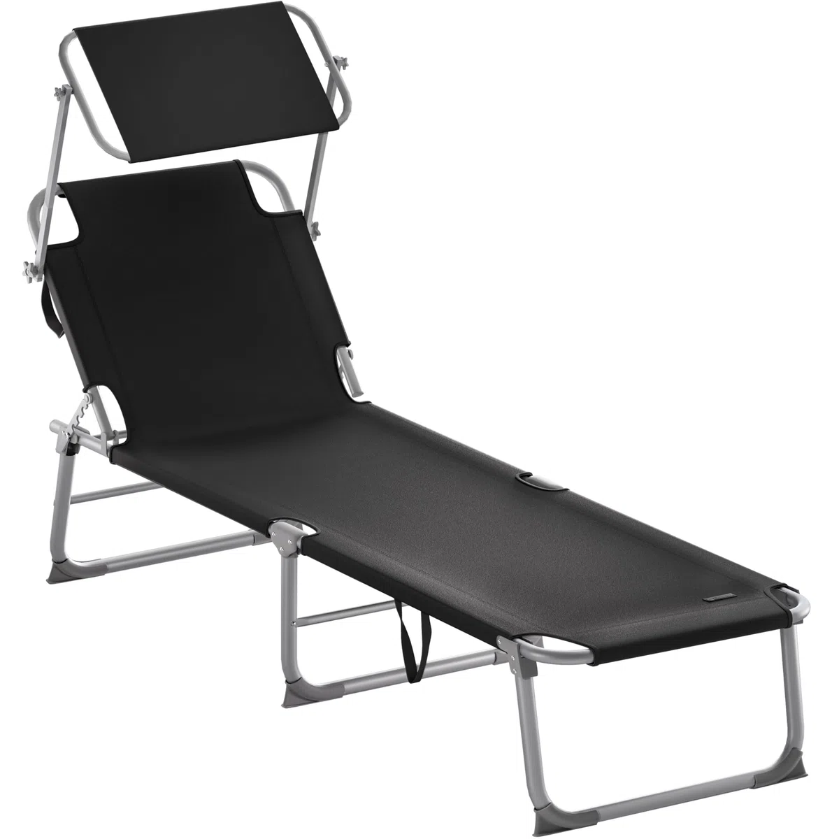 Casaria Sonnenliege klappbar mit Sonnendach wetterfest Grau | Aluminium, 190x60 cm, 130 kg Belastbar, tragbar, Garten, Pool, belastbar, Liegestuhl, Klappliege
