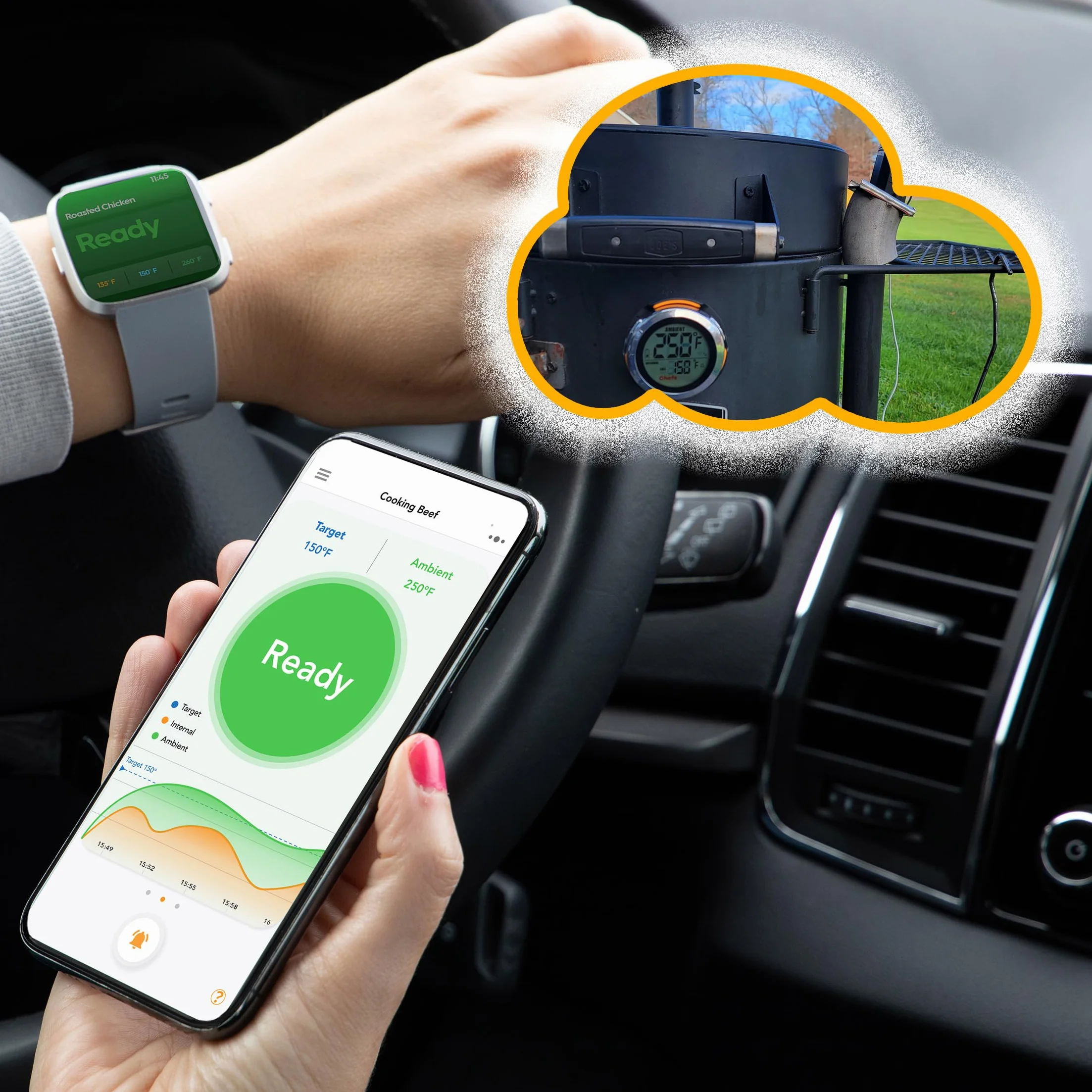 ProTemp S1 Intelligentes Patentiertes WLAN Bluetooth Thermometer für Weber Big Green Egg Grills Grills Räucherofen Zubehör Ersatz (BGE Version , passend für Big Green Egg)