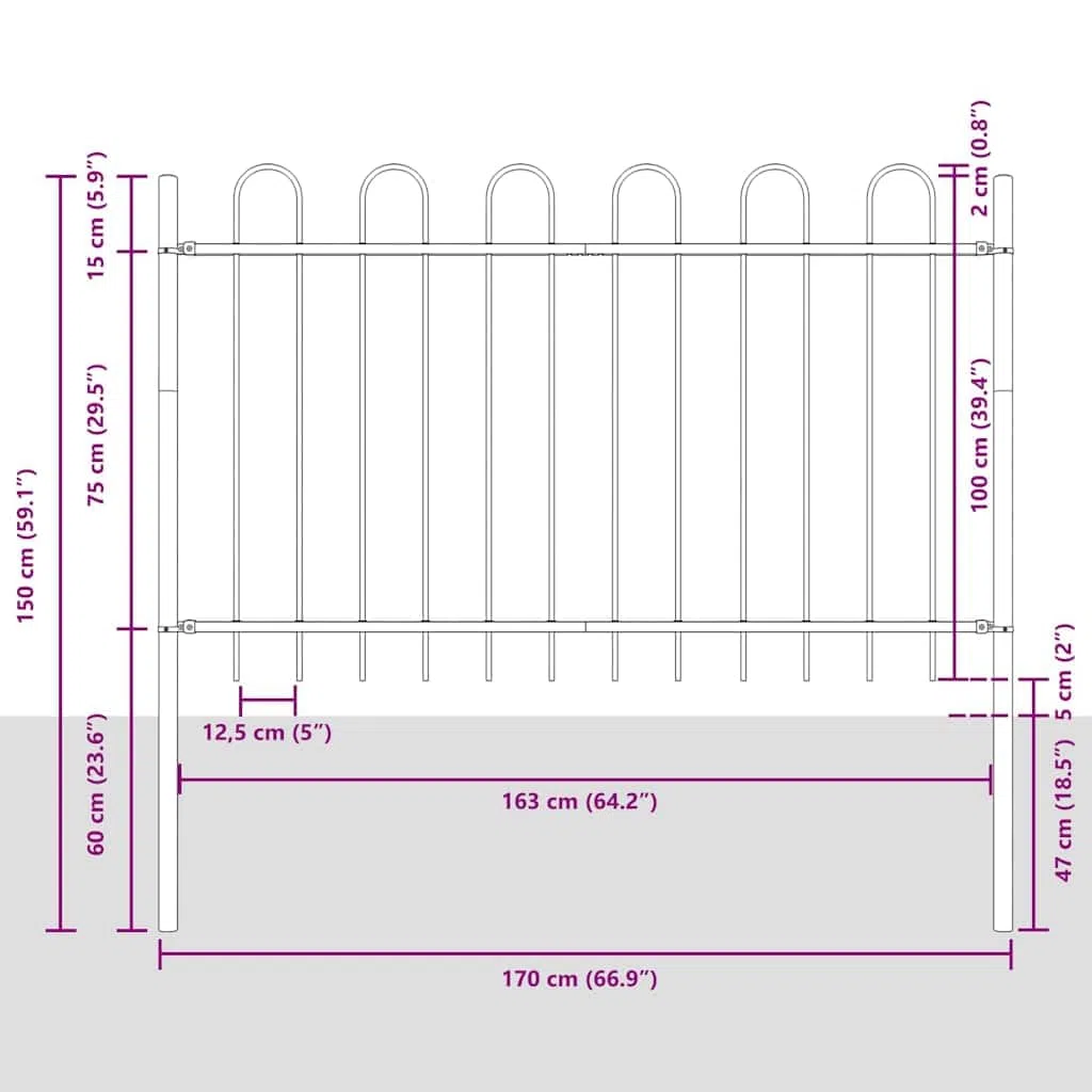 Gartenzaun BOXTEL Weiß aus pulverbeschichtetem Stahl 170x150 cm, robustes Zaunelement für Außenbereich, Sichtschutz, Trennwand, ideal für Terrasse, Vorgarten, Balkon