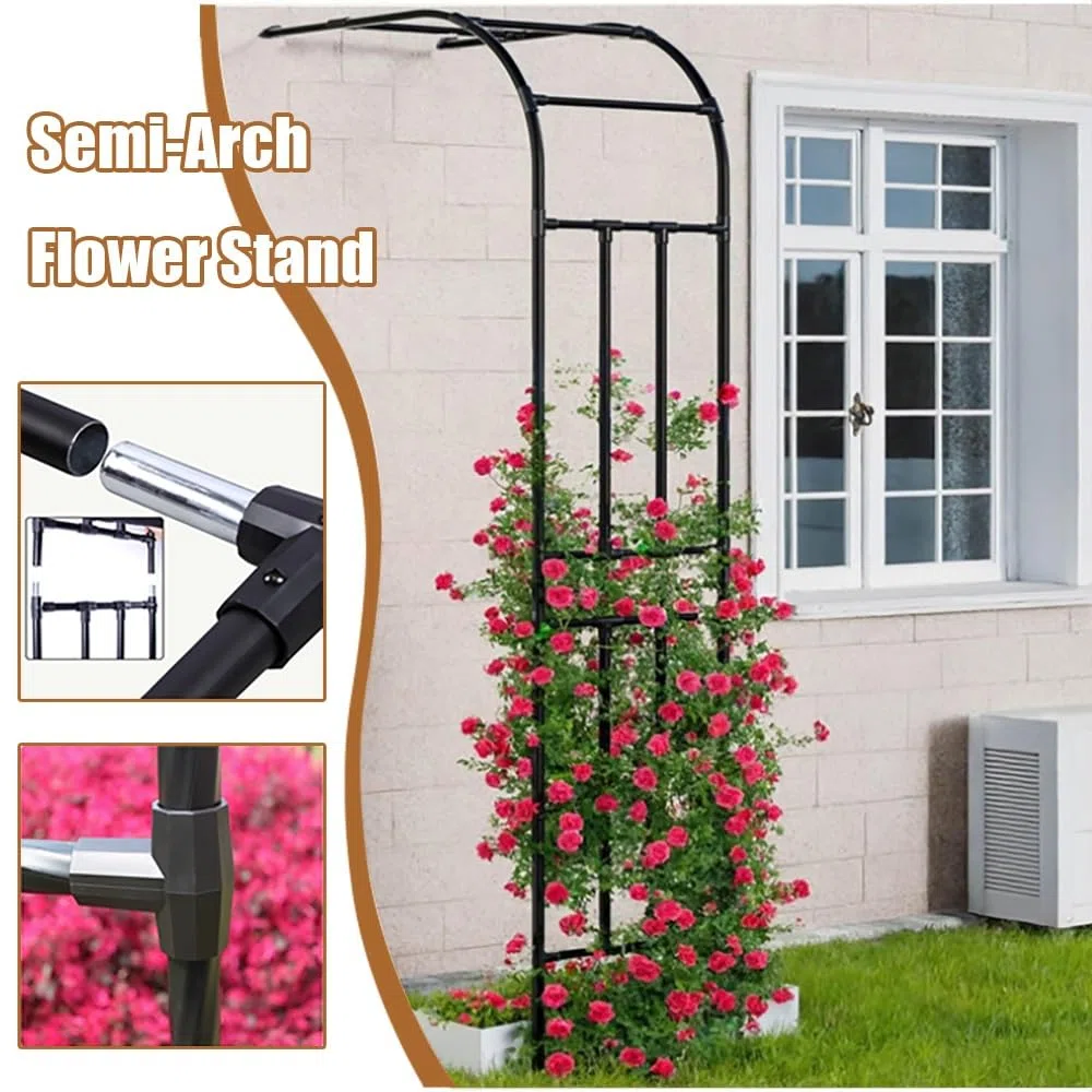 Stabiler Gartenbogen aus Metall für Kletterpflanzen - wetterfester halber Rosenbogen schwarz 150 x 240 cm - ideal für Garten und Rasen