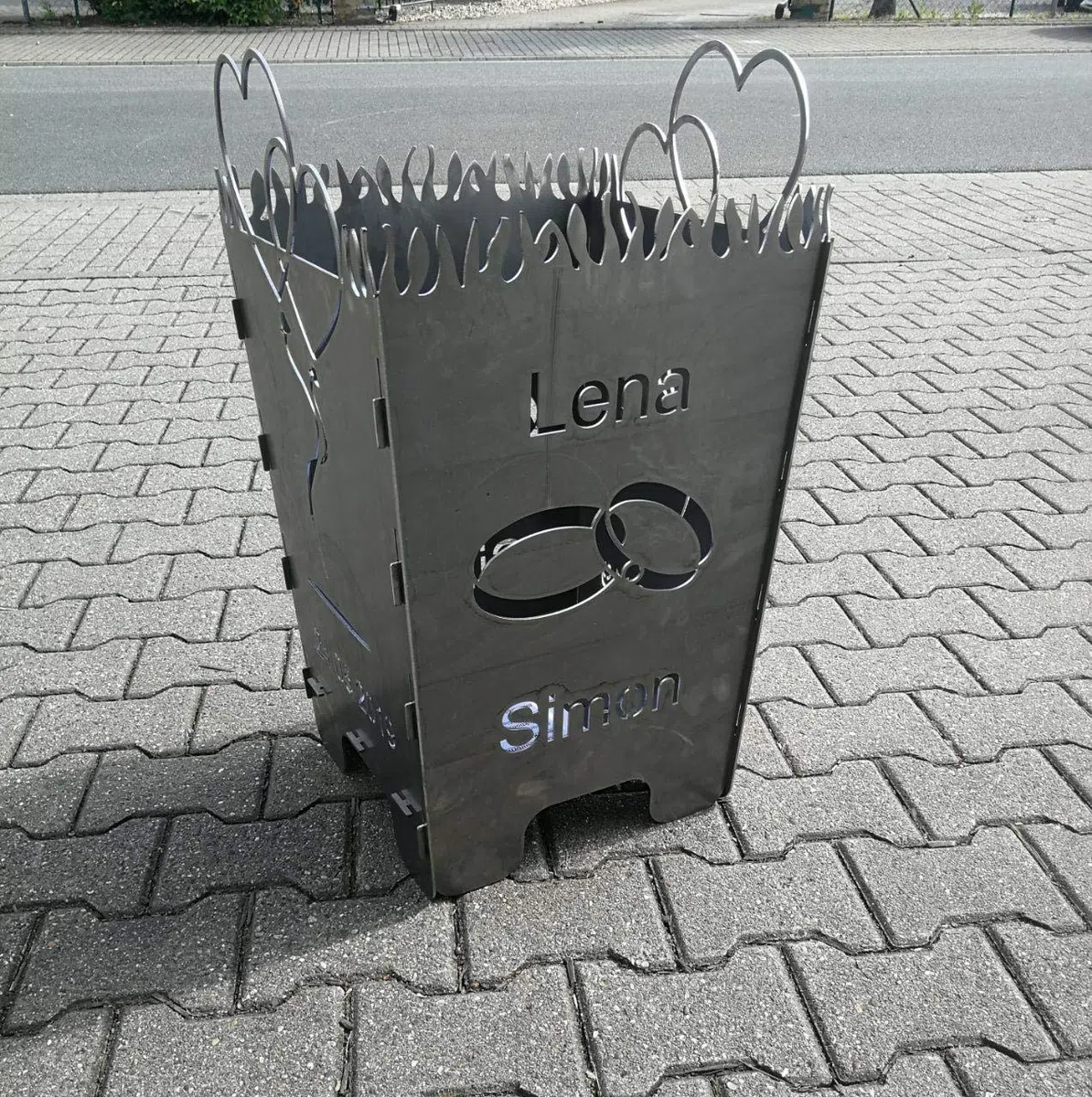 Feuerkorb Hochzeit, Modern, Quadratisch, Grau, Stahl (DC01/DD11 geb-+gef.), Holzkompatibel
