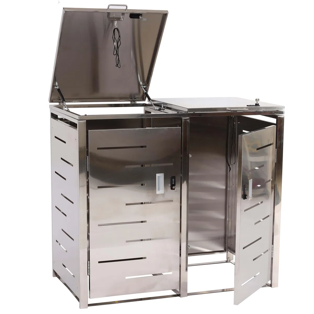 Mendler 2er-Mülltonnenverkleidung HWC-E83 103x115x63cm - Edelstahl | Mülltonnenbox, Mülltonnenabdeckung, erweiterbar, 38kg