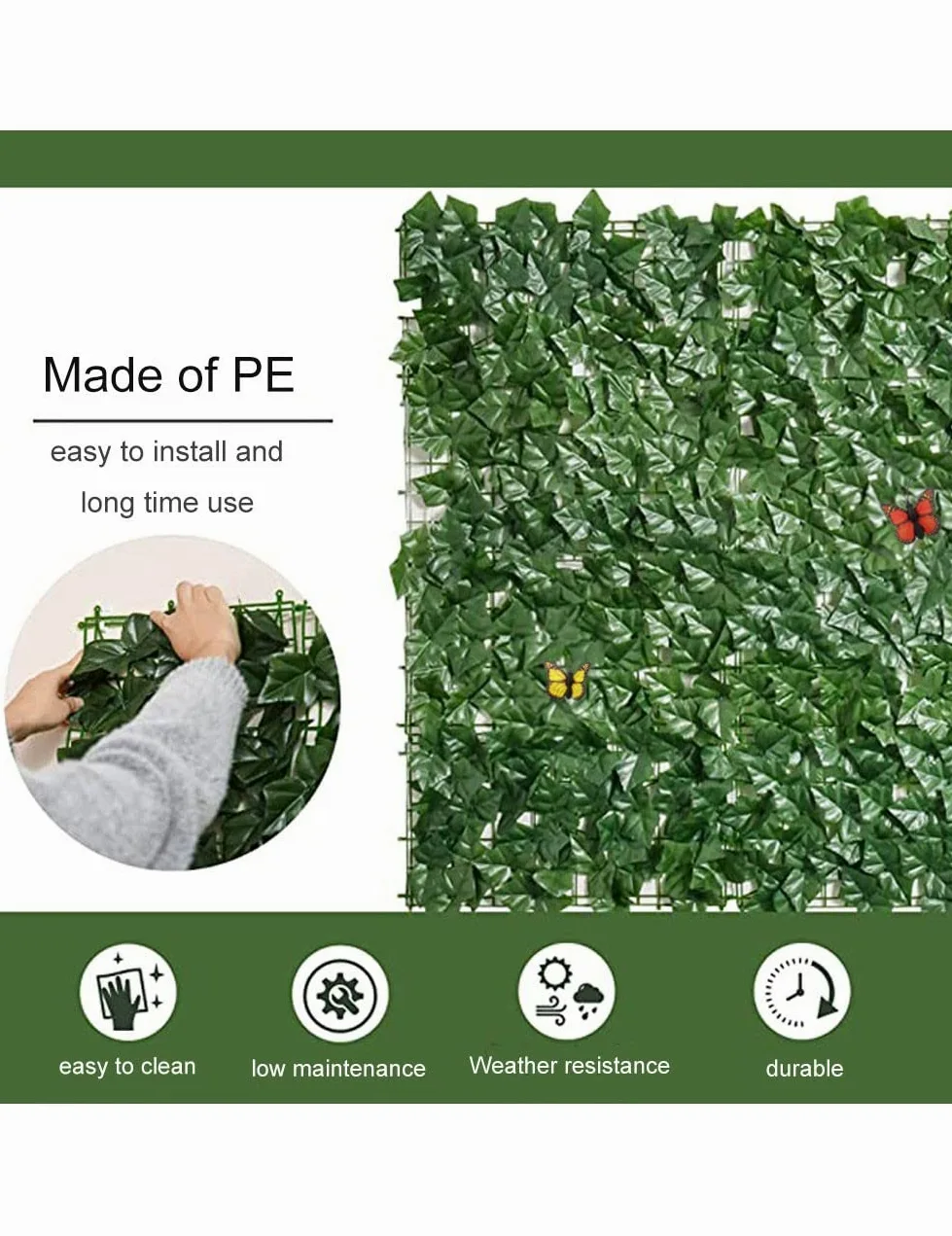 Künstlicher Efeu-Zaun, 1 x 5 m, realistisches Spalier mit grünen Blättern für Privatsphäre im Freien, 1 x 5 m, künstlicher Laubzaun für Garten und Dekoration