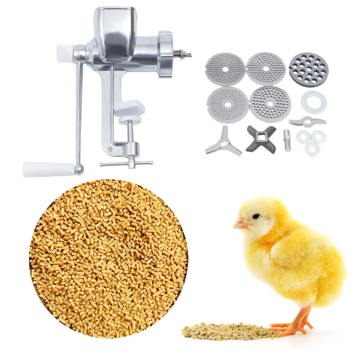 Manuelle Pelletmaschine Futterpelletmaschine, Tierfutter Pellet Maschine Heimtierfutter Pelletiermaschine mit 5 Verschiedenen Pelletplatten und 4 Klingen, für Hund, Katze, Kaninchen und Geflügel