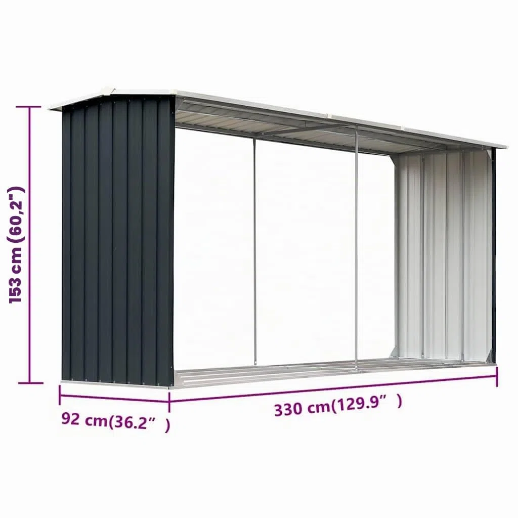 vidaXL Brennholzlager Kaminholzunterstand Brennholzregal Brennholzunterstand Kaminholzständer Holzlager Verzinkter Stahl 330x92x153cm Anthrazit