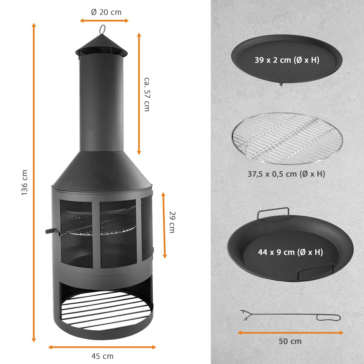 LEMODO Gartenkamin, Grillkamin mit Funkenschutztür, Terrassenofen mit Holzablage, Grillrost, Pfanne, Outdoor Gartenofen, Feuerstelle für Terrasse, Holzofen Wärmequelle für den Außenbereich