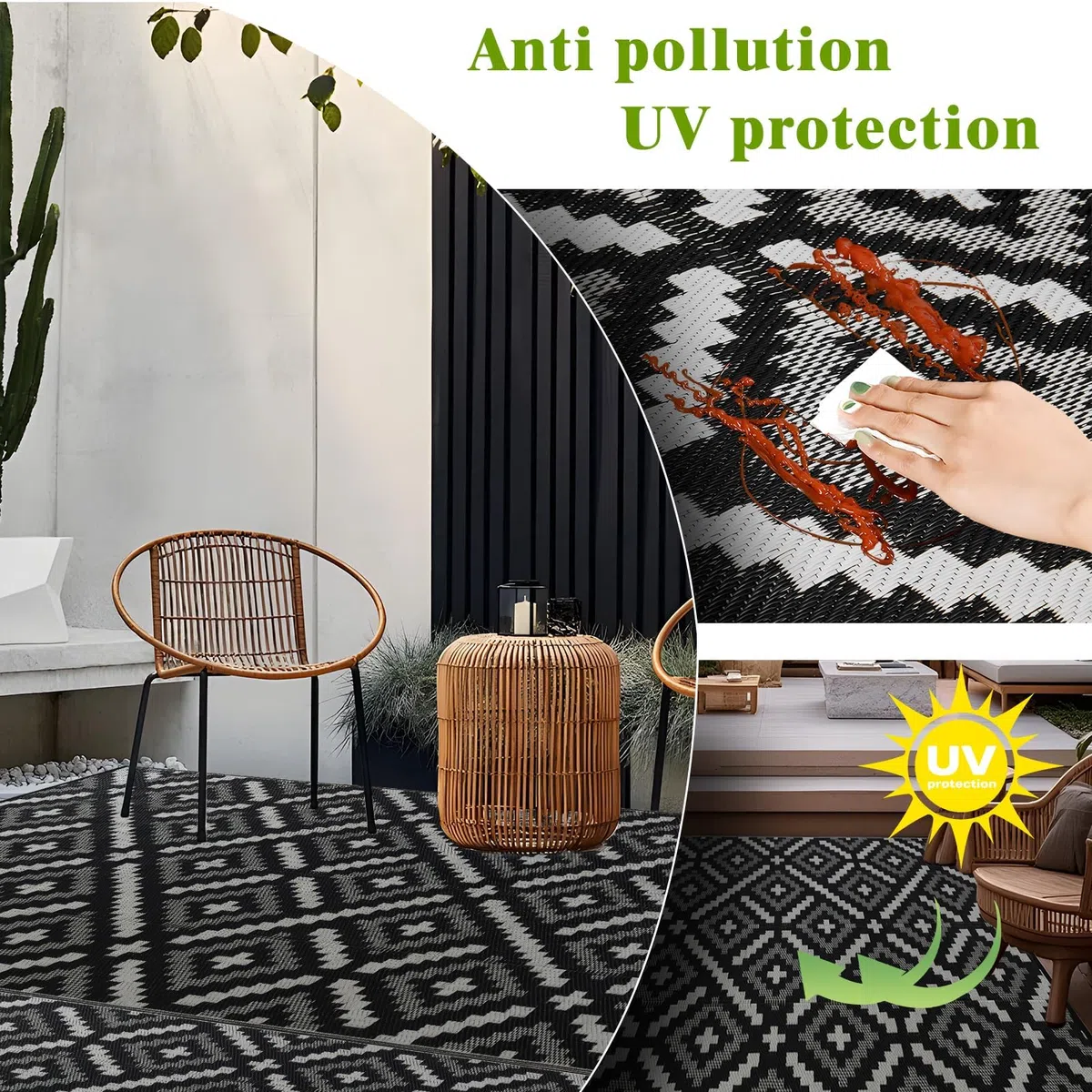 YONILE Waterproof Outdoor Rug 120x180cm, Reversible Outdoor Plastic Straw Rug for Patios Clearance, Carpet RV Mat for Camping Backyard Deck Porch