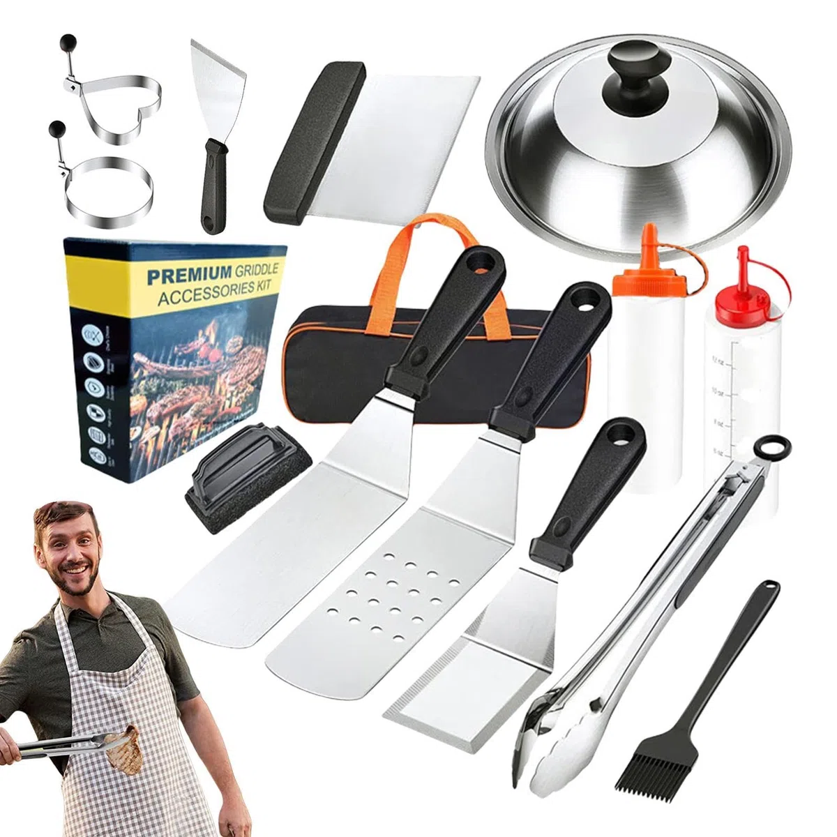 Grill-Set - Grillzubehör-Set Aus Hochwertigem Edelstahl - Tragbares | Küchenzubehör Für Fleisch Und Shrimps – Für Garten Camping Terrasse Und Picknick