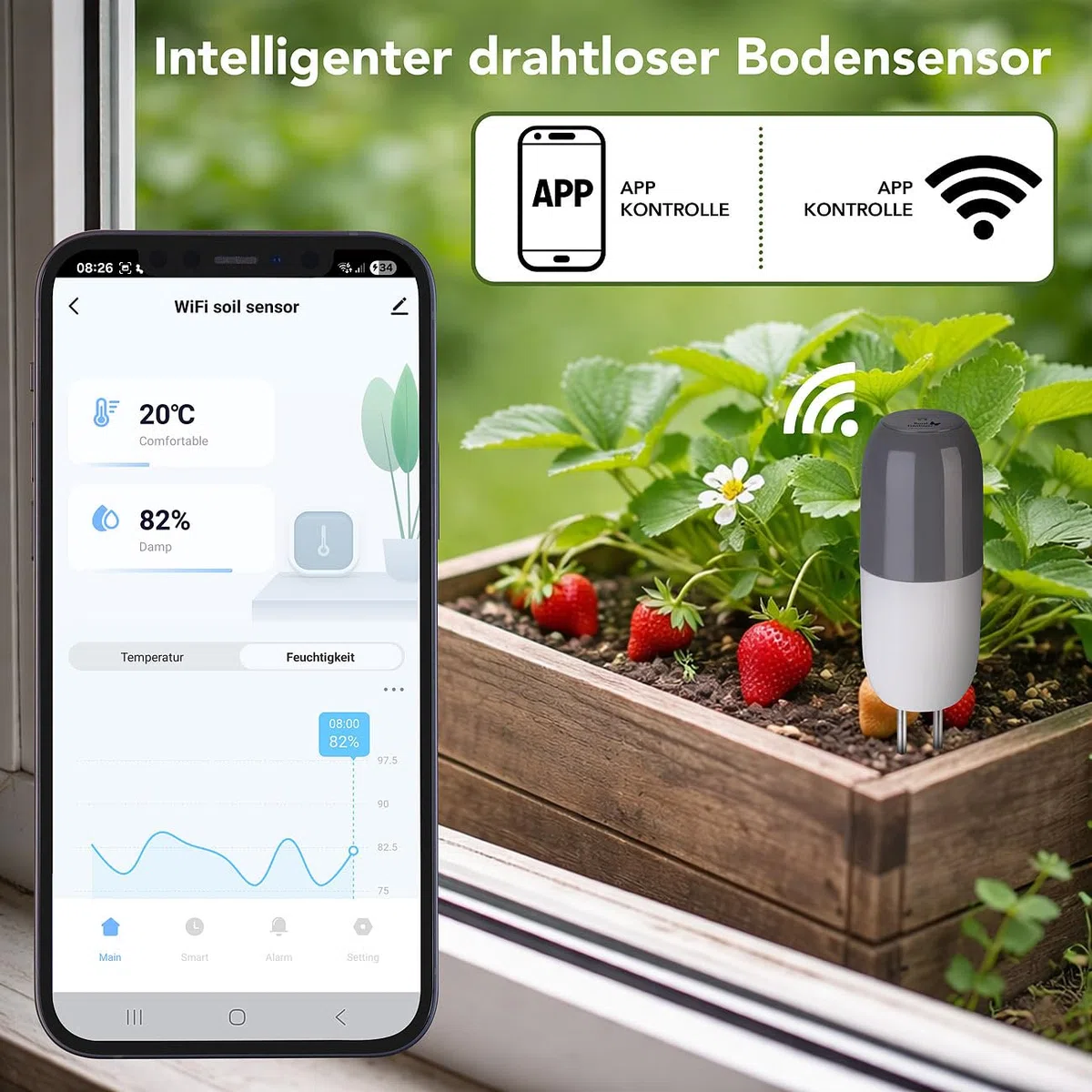 Royal Gardineer WLAN Pflanzen Sensoren: 2er-Set Smarter WLAN-Bodenfeuchtigkeits- & Temperaratursensor, App (Pflanzen Feuchtigkeit Sensoren, Pflanzenpflege)