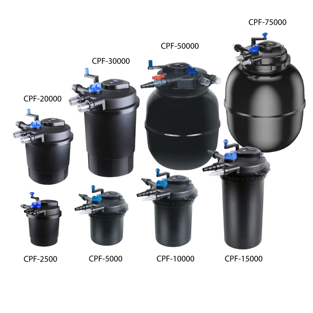 AquaOne Druckteichfilter CPF-75000 I Teichfilter für Teiche bis 100.000 Liter I Bio Teich Filter inkl.55 Watt UVC Klärer mit Kurbelreinigung I schwebealgenfreies klares Wasser
