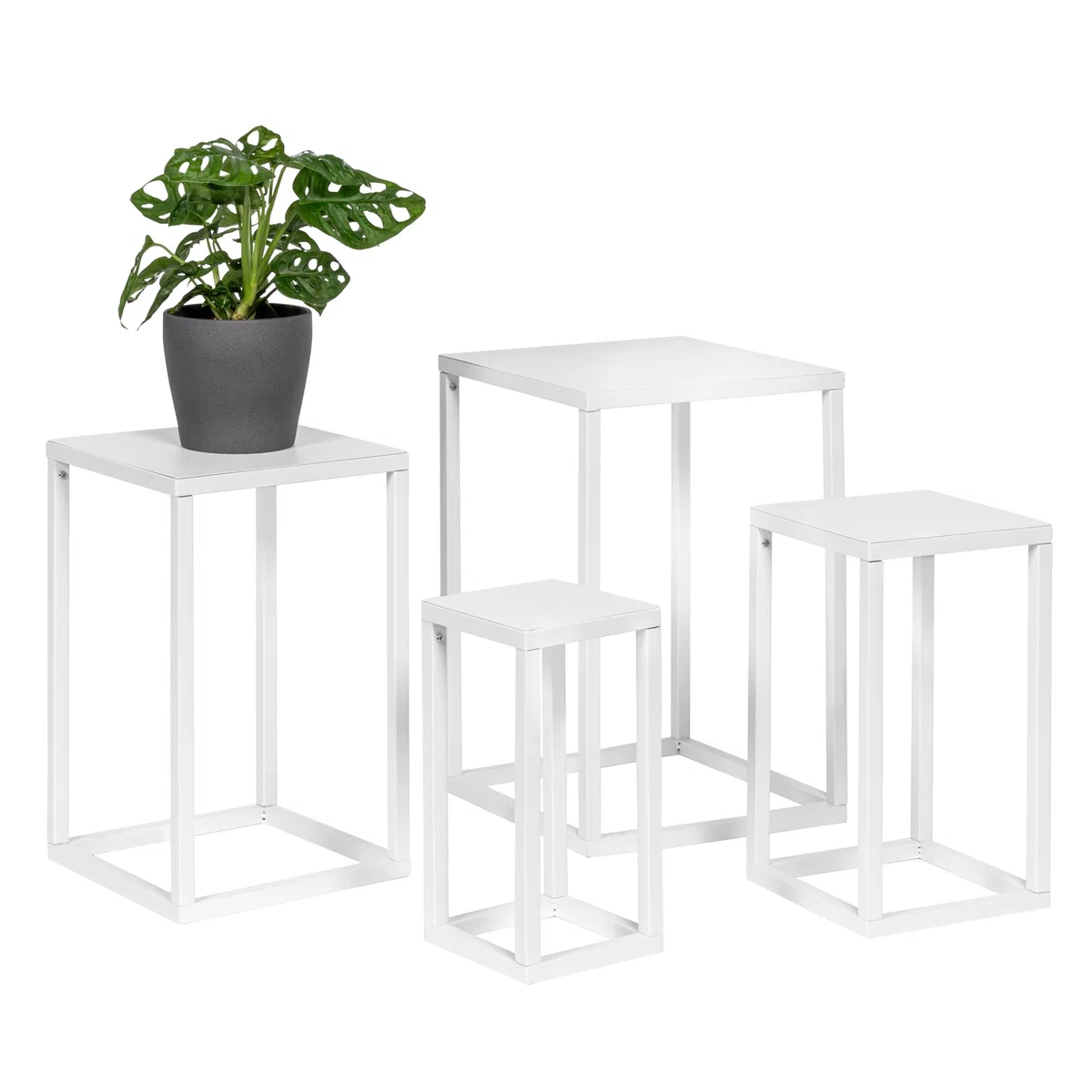 bremermann Blumenhocker 4er-Set, Metall-Pflanzenständer, moderne Blumensäule ideal für Wohnzimmer, Flur und Büro, stabiles und platzsparendes Regal für Dekoration und Zimmerpflanzen