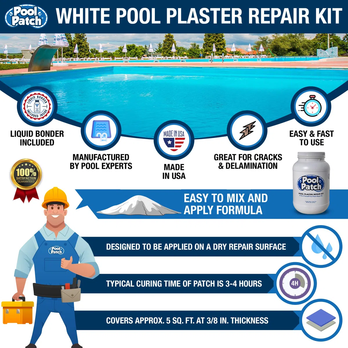 Pool-Pflaster Reparaturset, Weiß, 4,5 kg, Weiß