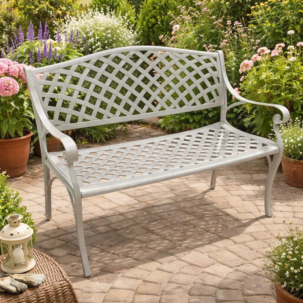 Gartenbank Parkbank OXFORD 2-sitzer aus Aluguss, Farbe weiss, wetterfest