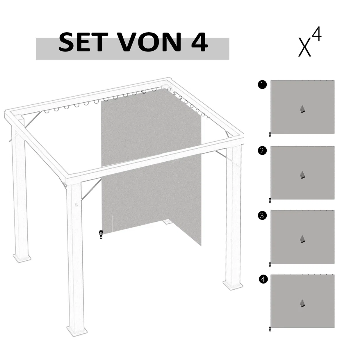 Outsunny Seitenwand 4er Set für 3x3m Pavillon Seitenteile mit Haken 302 x 205 cm Wasserdicht stabil Winterfest Seitenteil Seitenwände für Partyzelt Gartenpavillon Hellgrau