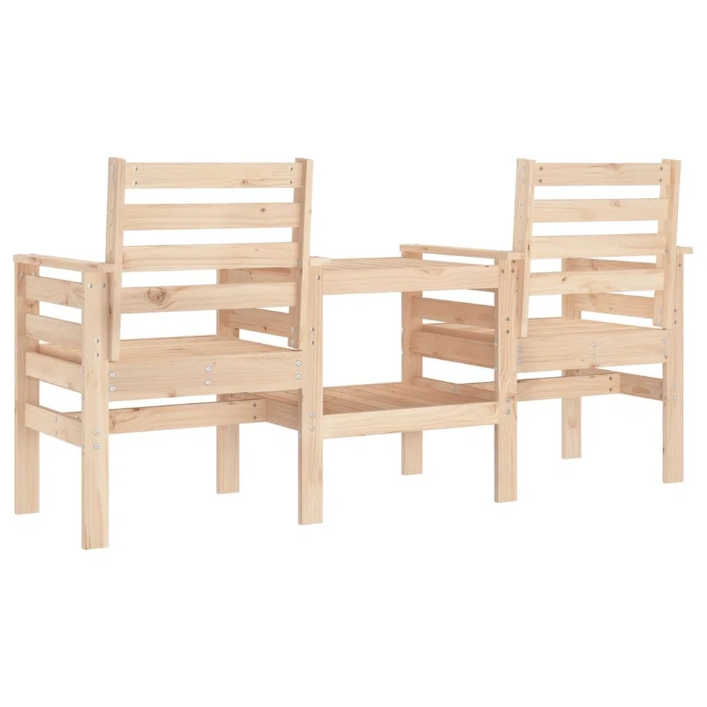 Gartenbank 2-Sitzer aus massivem Kiefernholz mit integriertem Tisch und Ablage, wetterfestes Holz für Terrasse Balkon und Außenbereich, Bequeme Rückenlehne und Armlehnen für entspannte Ruhe