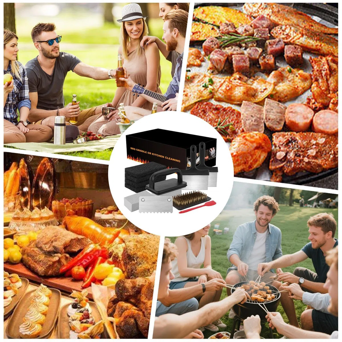 Grillplatten Reinigungszubehör - Grill Reinigungs-Pads Für Grillplatte & BBQ - Schweres Grillzubehör & Vielseitige Kochutensilien Für Camping, Picknick,