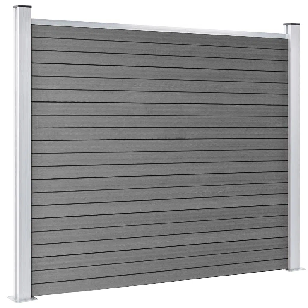 Zaunelement Set WPC 699x146 cm Grau Sichtschutz Gartenzaun mit Aluminiumprofil und Stahlpfosten langlebig wetterfest für Terrasse Vorgarten und Grundstück