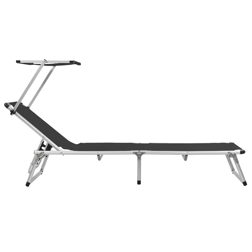 Klappbare Sonnenliege Gartenliege mit Dach, 2er Set aus Aluminium und Textilene, verstellbare Rückenlehne, 186 x 58 x 75 bis 105 cm, für Terrasse Balkon Pool Strand Outdoor